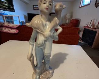 Porcelain Figurine of a Shepherd Boy with a Lamb  Metzler  Ortloff Style