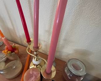 Brass Candelabra with Assorted Candles second image