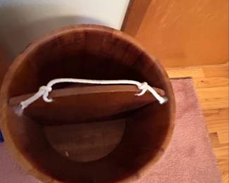 Vintage Wooden Firkin Bucket with Tripod Stand second image