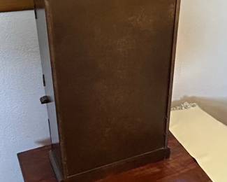 Vintage Wooden Jewelry Armoire with Floral Stained Glass and Painted Oval Insert second image