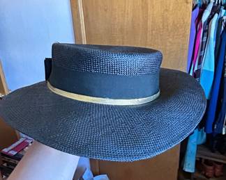 Vintage Straw Boater Hat with Ribbon and Emblem third image