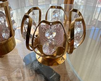 Brass Lotus Crystal Diya Candle Holder