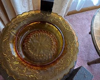 Amber Glass Tiara Sandwich Pattern Covered Butter Dish second image