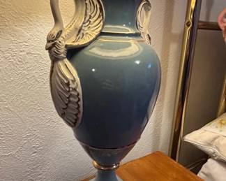 Vintage Ceramic Swan Urn Table Lamp with Gold Accents second image