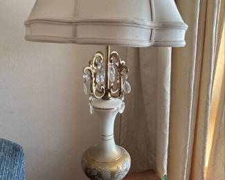Vintage Crystal and Brass Hollywood Regency Style Table Lamp
