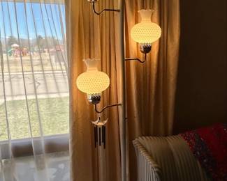 Tension Pole Lamp with Hobnail Milk Glass Shades