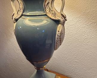 Vintage Ceramic Swan Urn Table Lamp with Gold Accents third image