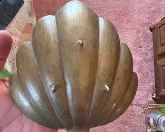 Vintage Brass FanShaped Trinket Dish with Etched Motifs second image