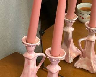 Pink Ceramic Candlestick Holders with Candles