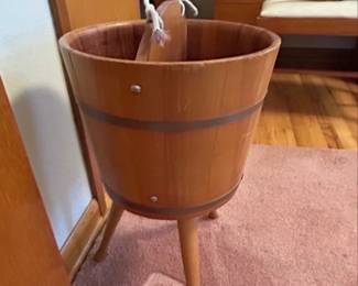 Vintage Wooden Firkin Bucket with Tripod Stand third image
