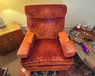 Vintage Orange Velvet Swivel Armchair