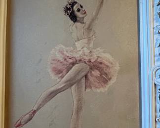 Ballerina Portrait by Monte, Vintage Pastel Drawing second image