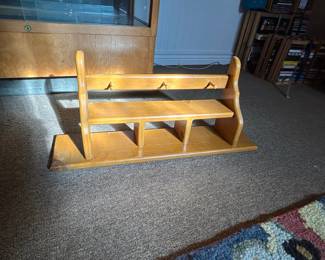 Vintage Pine Wall Shelf with Hooks and Cubbies