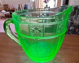 Jeanette Glass Doric Green Uranium Glass Pitcher second image