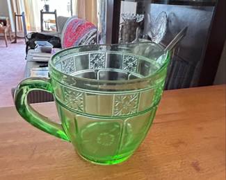 Jeanette Glass Doric Green Uranium Glass Pitcher