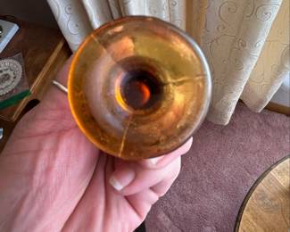 Tiara Indiana Glass Amber Sandwich Pattern Salt and Pepper Shakers third image