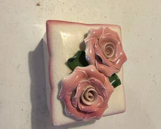 Vintage Cordey Porcelain Trinket Box with Pink Roses