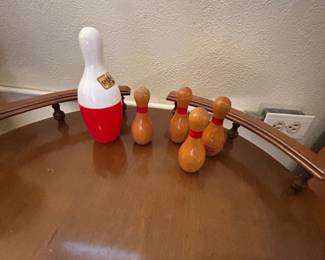 Vintage Spark Tabletop Bowling Pin Set with Wooden Pins