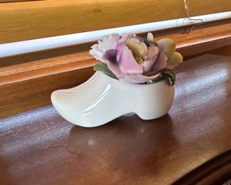Aristocrat Dutch Shoe Porcelain Figurine with Flowers