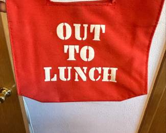 Red Out to Lunch Canvas Tote Bag with Wooden Handles