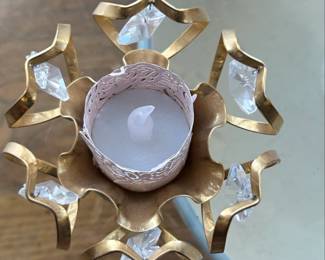 Brass Lotus Crystal Diya Candle Holder fourth image