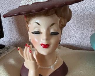 Mapco Lady with Hat Ceramic Head Vase