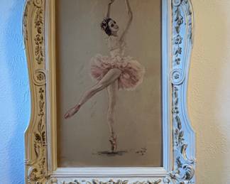 Ballerina Portrait by Monte, Vintage Pastel Drawing