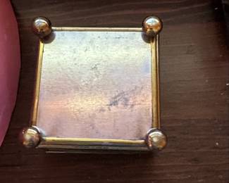 Vintage Etched Glass and Brass Hinged Trinket Box with Floral or Avian Motif third image