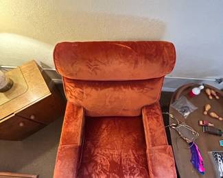 Vintage Orange Velvet Swivel Armchair second image