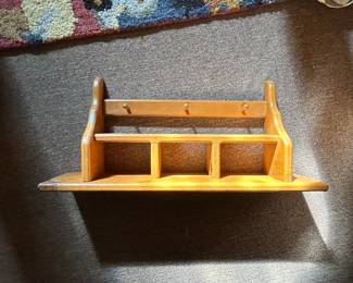 Vintage Pine Wall Shelf with Hooks and Cubbies second image