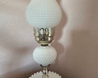 Hobnail Milk Glass Hurricane Lamp