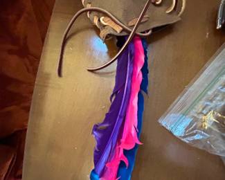 Boho Leather Pouch with Feathers