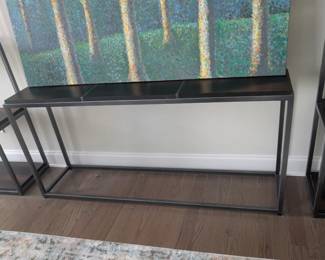 Item #109 Bassett iron and wood Foyer/sofa table "62" x 15" x 29" $498