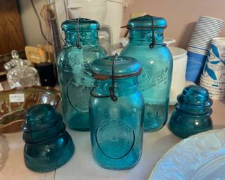 Blue 1976 Commemorative Ball Jars, Blue Insulators
