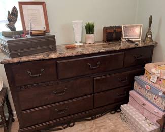 Large Dresser, Vintage Weather Radio,  Large Brass Bell, Silverware Box, Ceramic Praying Hands