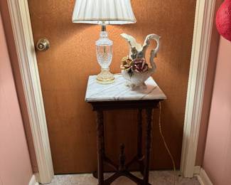 Marble Top Table, Glass Lamp