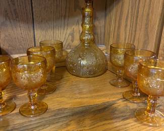 Amber Tiara Daisy/Sandwich Decanter and Cordials