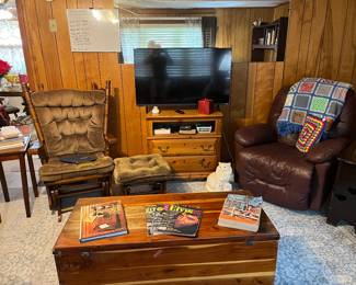 Glider Rocker and Ottoman, Cedar Chest, Recliner, Side Table, Heart Table, Vizio Smart TV