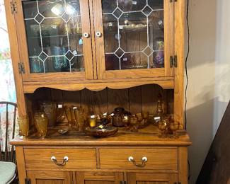 Oak Stepback with Leaded Glass Panes