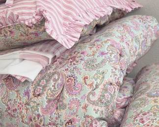 shabby chic cottagecore paisley striped pink bedding