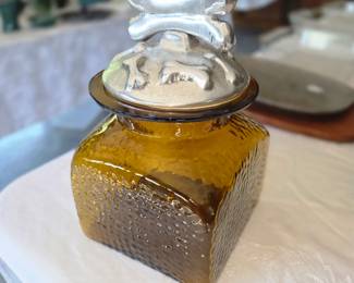 Dog treat glass Pewter storage jar
