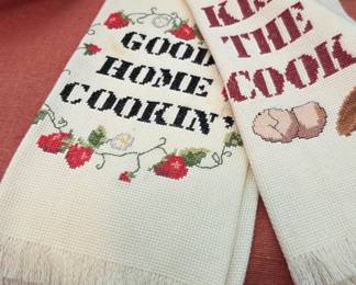 cross-stitched kitchen towels