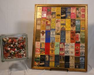 Hand-made glass cigar band assembly and vintage matchbook display