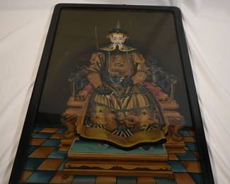 Reverse-painted glass Chinese Emperor Kangxi wall art