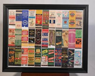 Framed vintage matchbook collection
