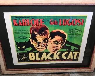 Large, stunning The Black Cat poster in original South Bend Theater frame
