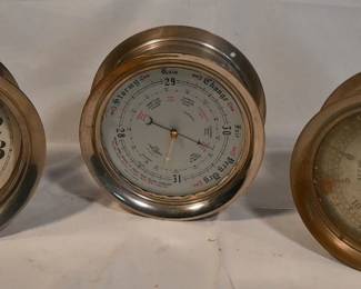 Vtg bulkhead clock, barometer, hygrometer