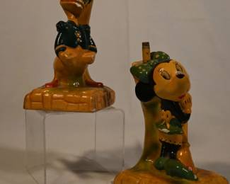 ADORABLE vintage composite Disney Donald Duck and Minnie Mouse lamp bases - the set would make darling bookends!