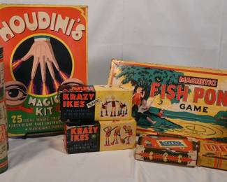 Vtg games including Fish Pond and Houdini's Magic Kit