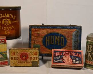 Vintage cigar tins - Humo, Red Dot, Pastora, Mercantile, Bank Note, True American